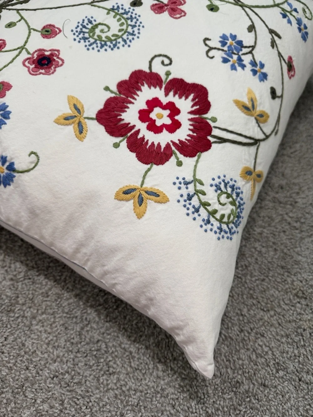 IKEA Alvine Flora Elegant Embroidered Floral Stripe Button Closure Accent Pillow
